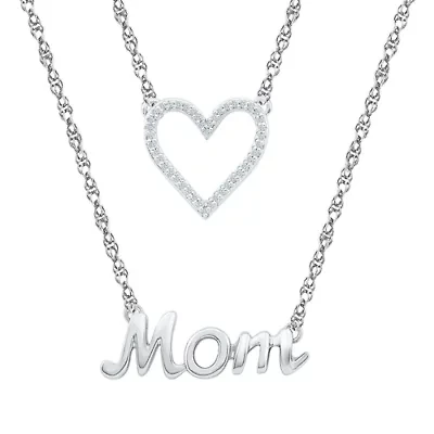 Womens 1/ CT. T.W. Natural White Diamond Sterling Silver Inch Pendant Necklace