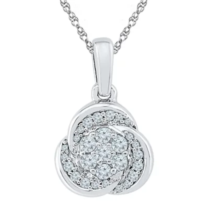 Womens 1/ CT. T.W. Natural White Diamond Sterling Silver Inch Pendant Necklace
