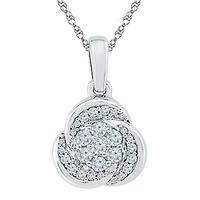 Womens 1/ CT. T.W. Natural White Diamond Sterling Silver Inch Pendant Necklace