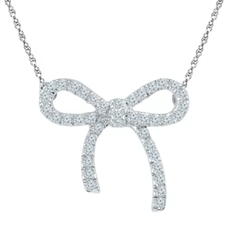 Womens 1/4 CT. T.W. Natural White Diamond Sterling Silver Bow 18 Inch Pendant Necklace