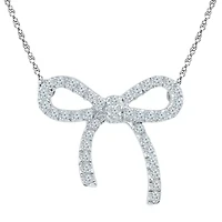 Womens 1/4 CT. T.W. Natural White Diamond Sterling Silver Bow 18 Inch Pendant Necklace