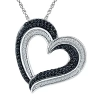 Womens / CT. T.W. Natural Diamond Sterling Silver Heart 18 Inch Pendant Necklace