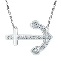 Womens 1/10 CT. T.W. Natural White Diamond Sterling Silver Anchor 18 Inch Pendant Necklace