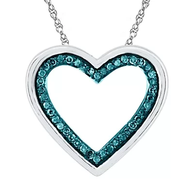 Womens 1/6 CT. T.W. Natural Blue Diamond Sterling Silver Heart 18 Inch Pendant Necklace