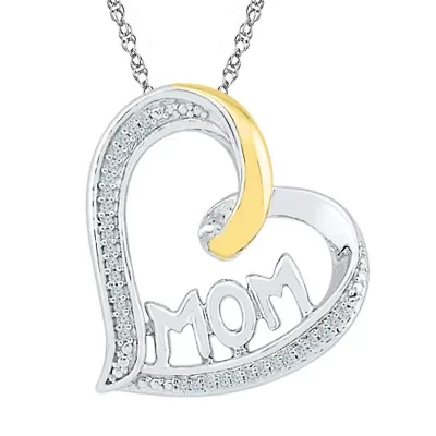 "Mom" Womens 1/10 CT. T.W. Natural White Diamond 10K Gold Over Silver Heart 18 Inch Pendant Necklace