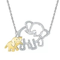 "Mother And Daughter" Elephant Womens 1/10 CT. T.W. Natural White Diamond 10K Gold Over Silver 18 Inch Pendant Necklace