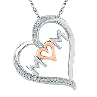 'Mom" Womens 1/10 CT. T.W. Natural White Diamond 10K Gold Over Silver Heart 18 Inch Pendant Necklace