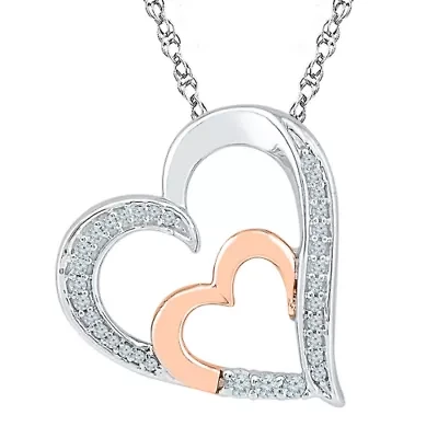 Womens 1/ CT. T.W. Natural White Diamond 10K Gold Over Silver Heart 18 Inch Pendant Necklace