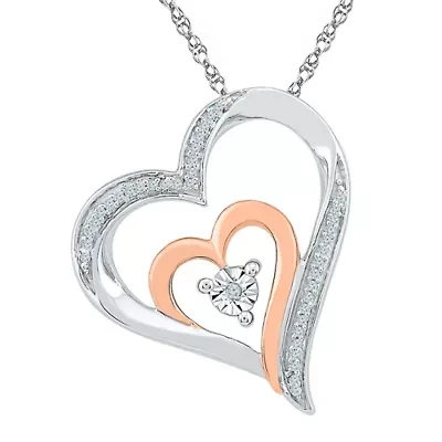 Womens Diamond Accent Natural White Diamond 10K Gold Over Silver Heart 18 Inch Pendant Necklace