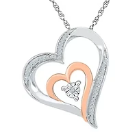 Womens Diamond Accent Natural White Diamond 10K Gold Over Silver Heart 18 Inch Pendant Necklace