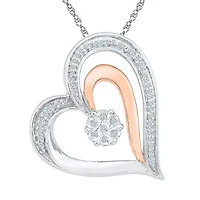 Womens 1/ CT. T.W. Natural White Diamond 10K Gold Over Silver Heart 18 Inch Pendant Necklace