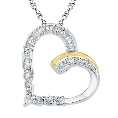 Womens Diamond Accent Natural White Diamond 10K Gold Over Silver Heart 18 Inch Pendant Necklace