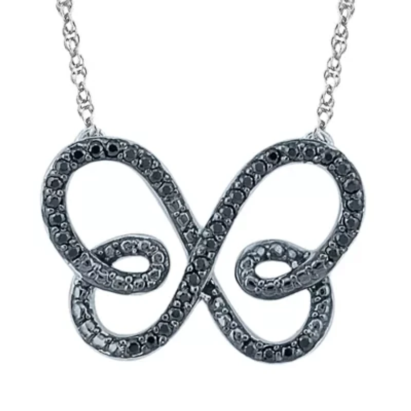 Womens 1/6 CT. T.W. Natural Black Diamond Sterling Silver Butterfly 18 Inch Pendant Necklace