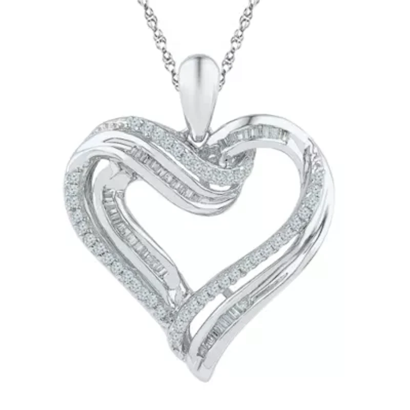 Womens / CT. T.W. Natural White Diamond Sterling Silver Heart 18 Inch Pendant Necklace