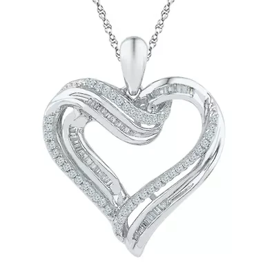 Womens / CT. T.W. Natural White Diamond Sterling Silver Heart 18 Inch Pendant Necklace