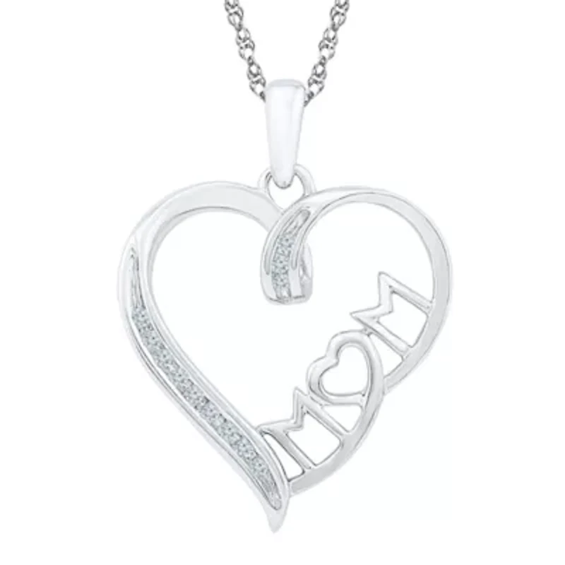 Mom Womens Diamond Accent Natural White Diamond Sterling Silver Heart 18 Inch Pendant Necklace