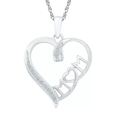 Mom Womens Diamond Accent Natural White Diamond Sterling Silver Heart 18 Inch Pendant Necklace