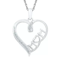 Mom Womens Diamond Accent Natural White Diamond Sterling Silver Heart 18 Inch Pendant Necklace