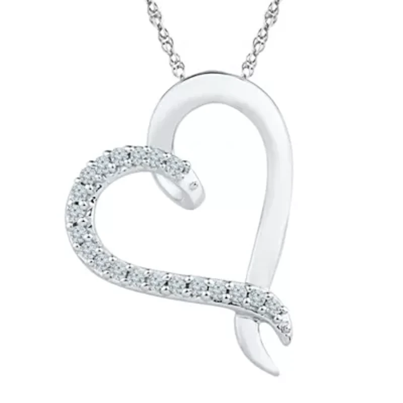 Womens 1/ CT. T.W. Natural White Diamond Sterling Silver Inch Pendant Necklace
