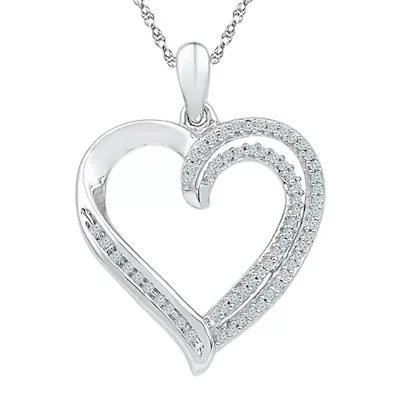 Womens 1/4 CT. T.W. Natural White Diamond Sterling Silver Heart 18 Inch Pendant Necklace