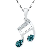 Music Note Womens Diamond Accent Natural Blue Diamond Sterling Silver 18 Inch Pendant Necklace