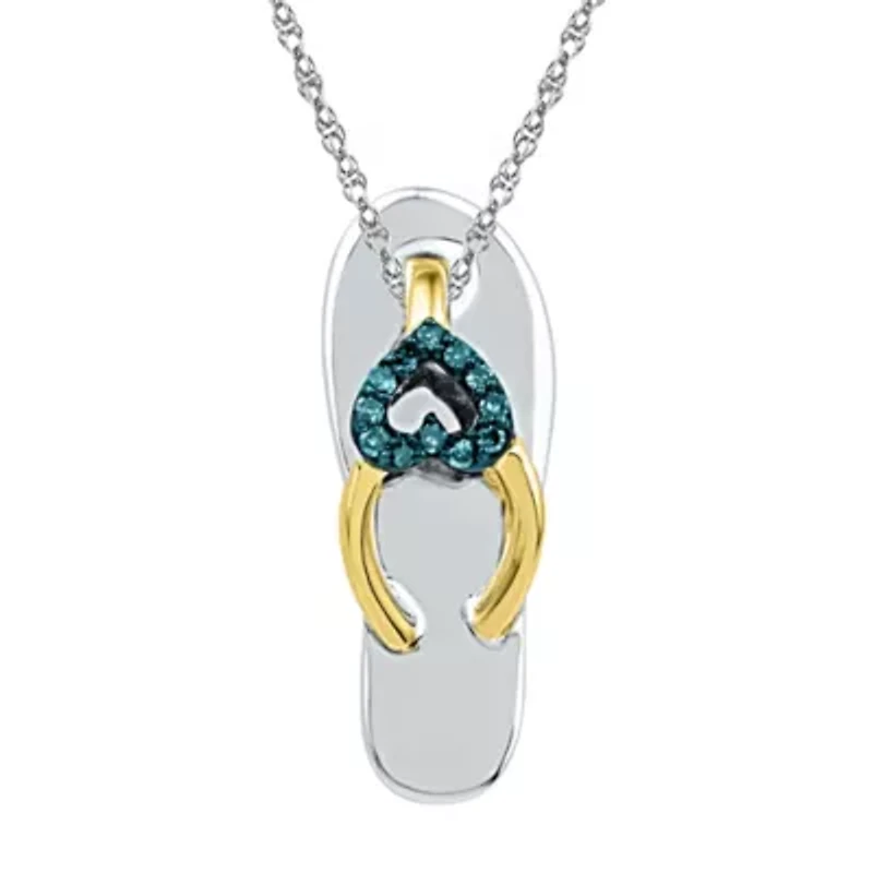 Flip Flop Womens Diamond Accent Natural Blue Diamond 10K Gold Over Silver 18 Inch Pendant Necklace