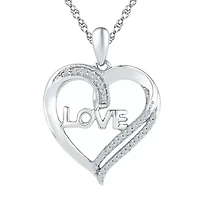 "Love" Womens 1/10 CT. T.W. Natural White Diamond Sterling Silver Heart 18 Inch Pendant Necklace