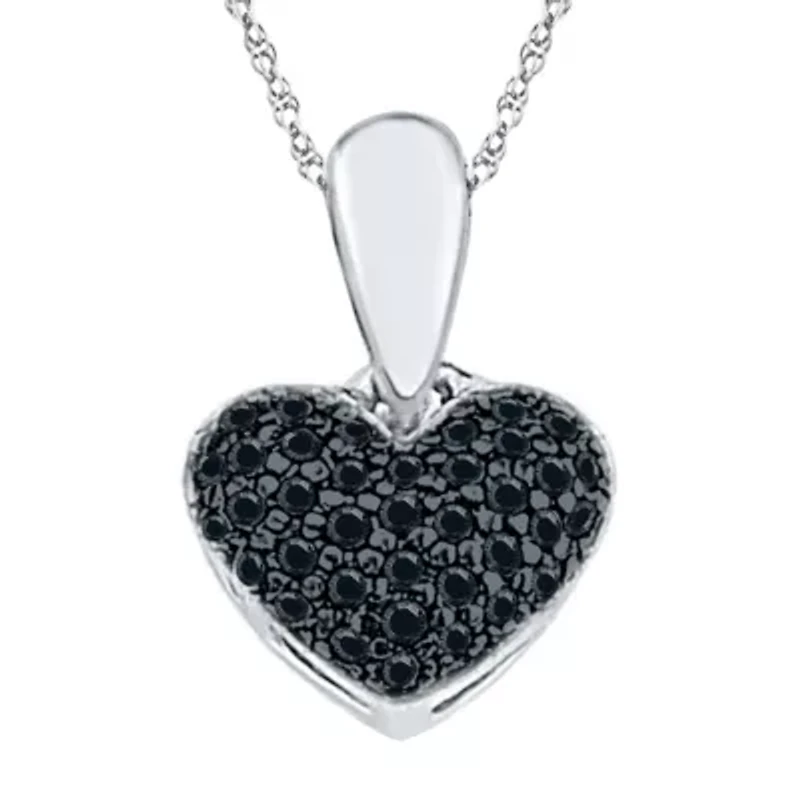Womens 1/ CT. T.W. Natural Black Diamond Sterling Silver Heart 18 Inch Pendant Necklace