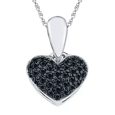 Womens 1/ CT. T.W. Natural Black Diamond Sterling Silver Heart 18 Inch Pendant Necklace