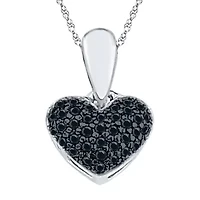 Womens 1/ CT. T.W. Natural Black Diamond Sterling Silver Heart 18 Inch Pendant Necklace