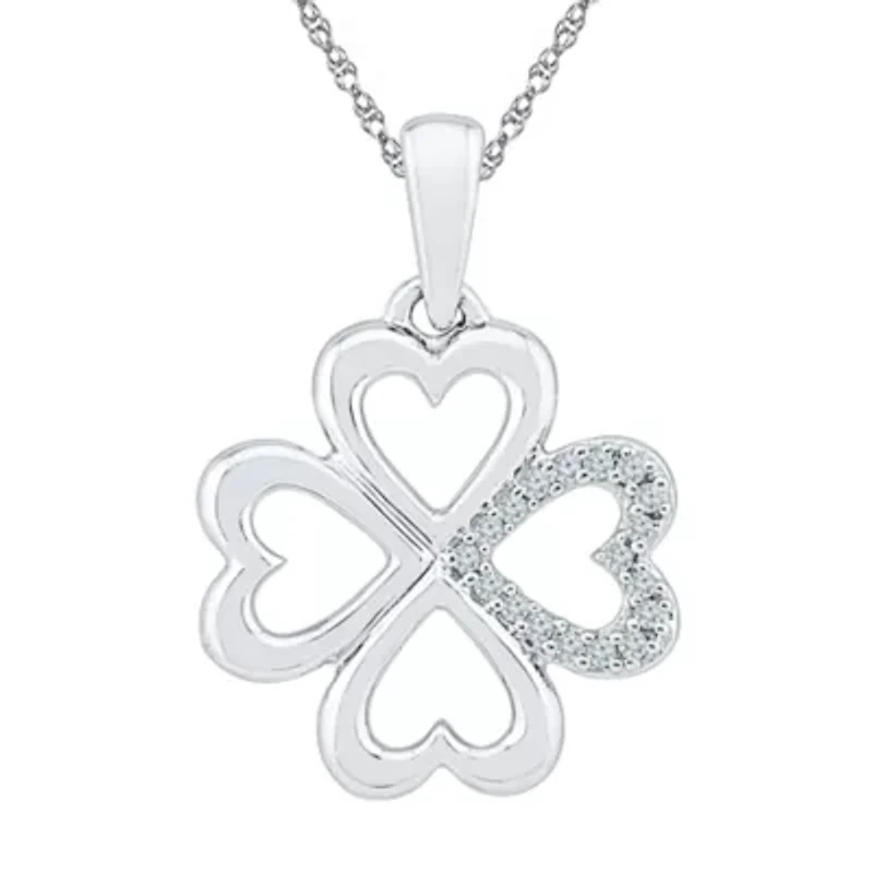 Womens Diamond Accent Natural White Diamond Sterling Silver Clover 18 Inch Pendant Necklace
