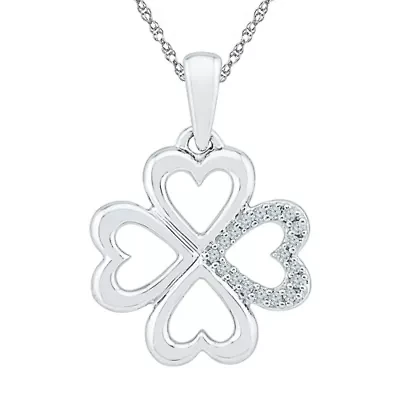 Womens Diamond Accent Natural White Diamond Sterling Silver Clover 18 Inch Pendant Necklace
