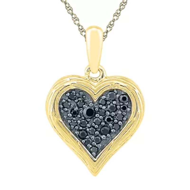 Womens 1/6 CT. T.W. Natural Black Diamond 10K Gold Over Silver Heart 18 Inch Pendant Necklace
