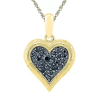 Womens 1/6 CT. T.W. Natural Black Diamond 10K Gold Over Silver Heart 18 Inch Pendant Necklace