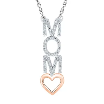 Mom" Womens 1/10 CT. T.W. Natural White Diamond 10K Gold Over Silver Heart 18 Inch Pendant Necklace