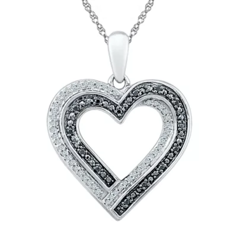 Womens 1/6 CT. T.W. Natural Black Diamond Sterling Silver Heart 18 Inch Pendant Necklace