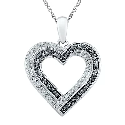 Womens 1/6 CT. T.W. Natural Black Diamond Sterling Silver Heart 18 Inch Pendant Necklace