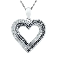 Womens 1/6 CT. T.W. Natural Black Diamond Sterling Silver Heart 18 Inch Pendant Necklace