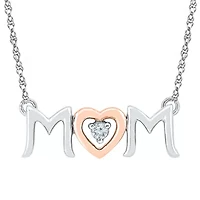 Mom" Womens Diamond Accent Natural Diamond 10K Gold Over Silver Heart 18 Inch Pendant Necklace