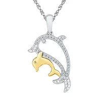 "Mother And Daughter" Dolphin Womens 1/10 CT. T.W. Natural White Diamond 10K Gold Over Silver 18 Inch Pendant Necklace