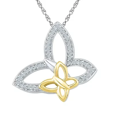 "Mother And Daughter" Womens 1/10 CT. T.W. Natural White Diamond 10K Gold Over Silver Butterfly 18 Inch Pendant Necklace