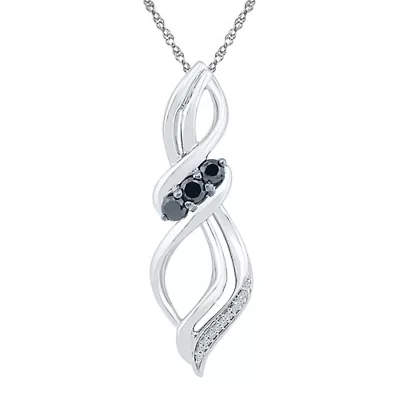 Womens 1/5 CT. Natural Black Diamond Sterling Silver 18 Inch Pendant Necklace