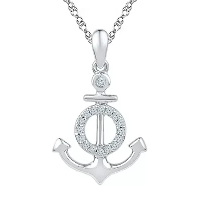 Womens 1/10 CT. T.W. Natural White Diamond Sterling Silver Anchor 18 Inch Pendant Necklace
