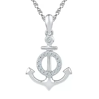 Womens 1/10 CT. T.W. Natural White Diamond Sterling Silver Anchor 18 Inch Pendant Necklace