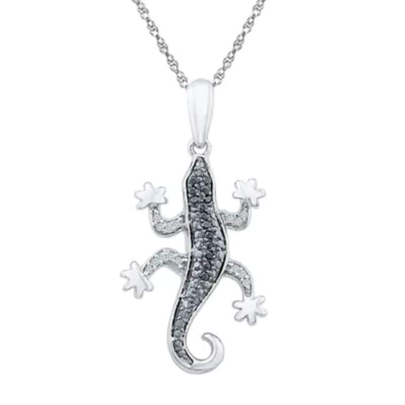 Lizard Womens Diamond Accent Natural Black Diamond Sterling Silver 18 Inch Pendant Necklace