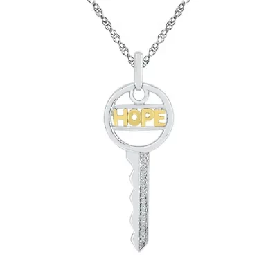 "Hope" Womens Diamond Accent Natural White Diamond 10K Gold Over Silver Keys 18 Inch Pendant Necklace
