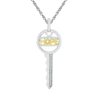 "Hope" Womens Diamond Accent Natural White Diamond 10K Gold Over Silver Keys 18 Inch Pendant Necklace