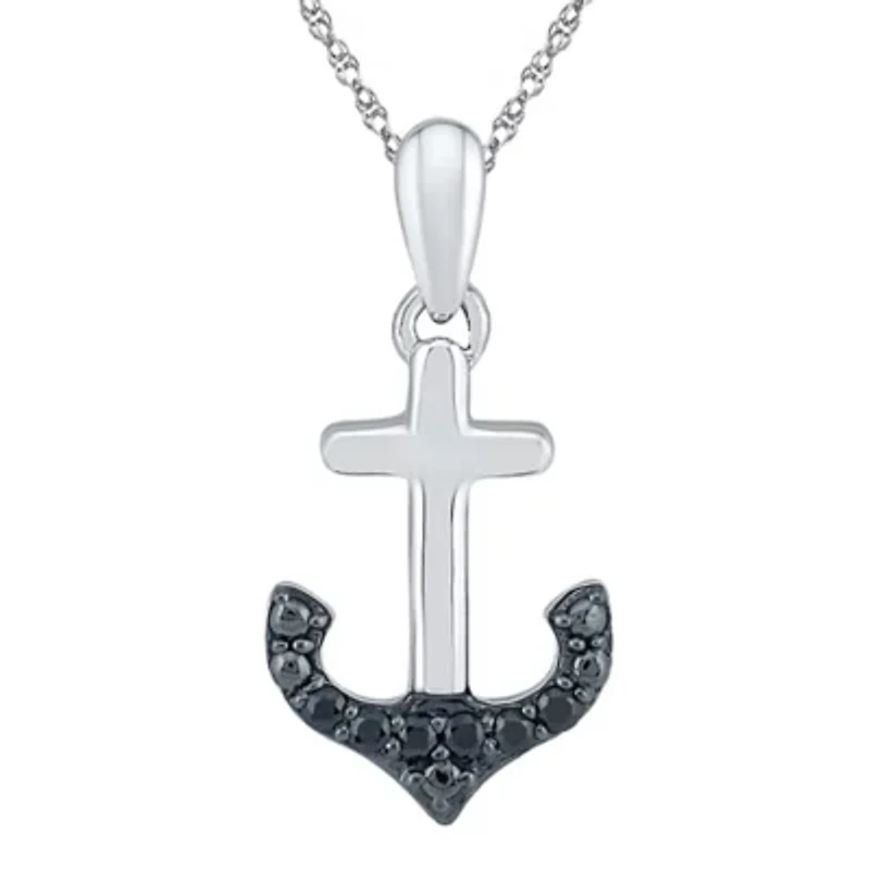 Womens Diamond Accent Natural Black Diamond Sterling Silver Anchor 18 Inch Pendant Necklace