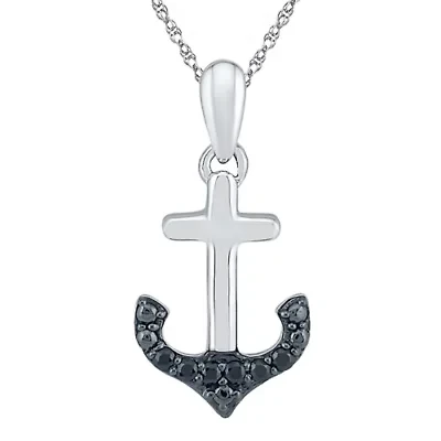 Womens Diamond Accent Natural Black Diamond Sterling Silver Anchor 18 Inch Pendant Necklace