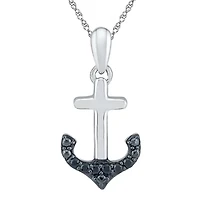 Womens Diamond Accent Natural Black Diamond Sterling Silver Anchor 18 Inch Pendant Necklace